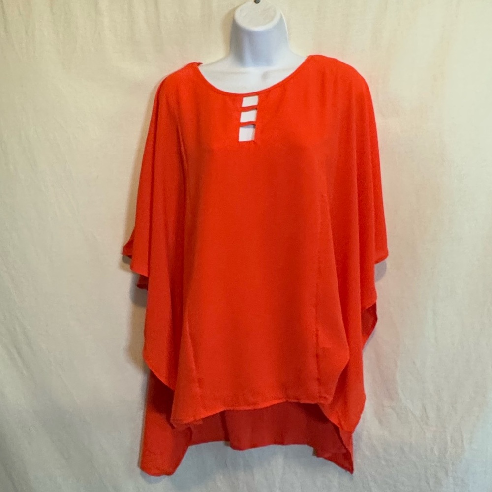 H-174 Umgee NWT Orange Oversize High Low Pullover Blouse Size S